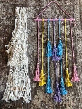Macrame Photo Hanger and set of 2 cream stuffed animal hammock